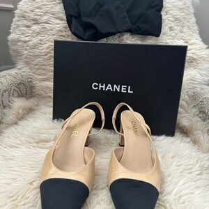 Chanel Black and Tan Heels with Slingback Design